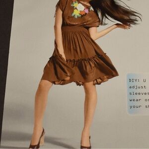 Brown Floral Breaded Open Back Ruffled 100% Silk MIDI Sz 2 | Milly's of New York